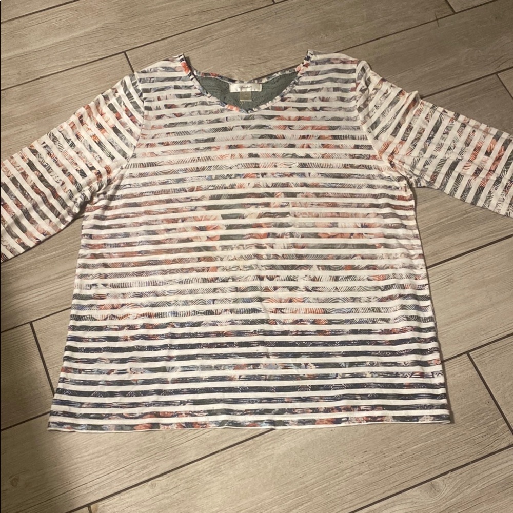 Striped V-Neck Top with Multicolor Accents and Lace  Hippie Artsy Boxy Fall